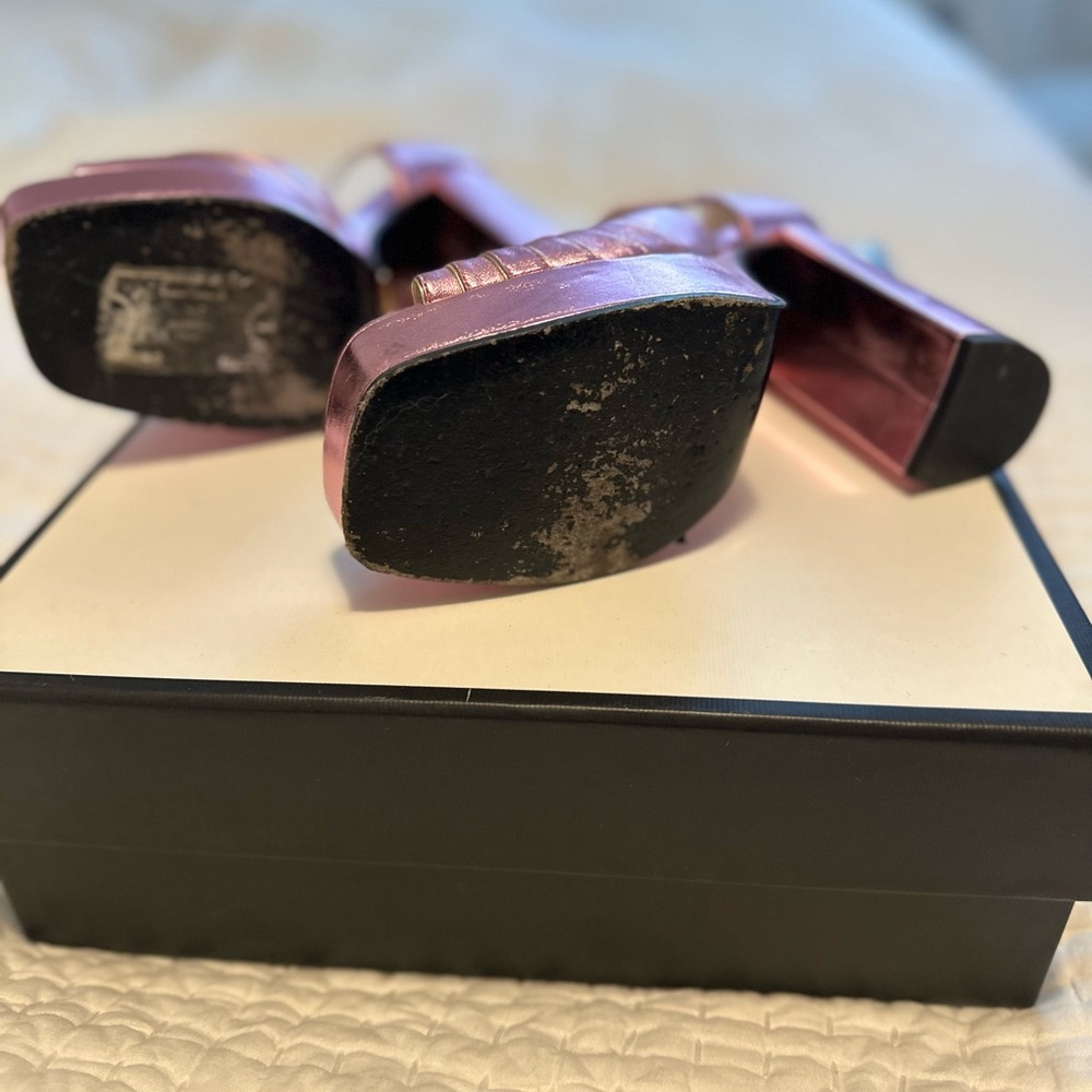 Gucci shoes Medea platform sandals metallic pink leather 38.5 - Picture 5 of 5